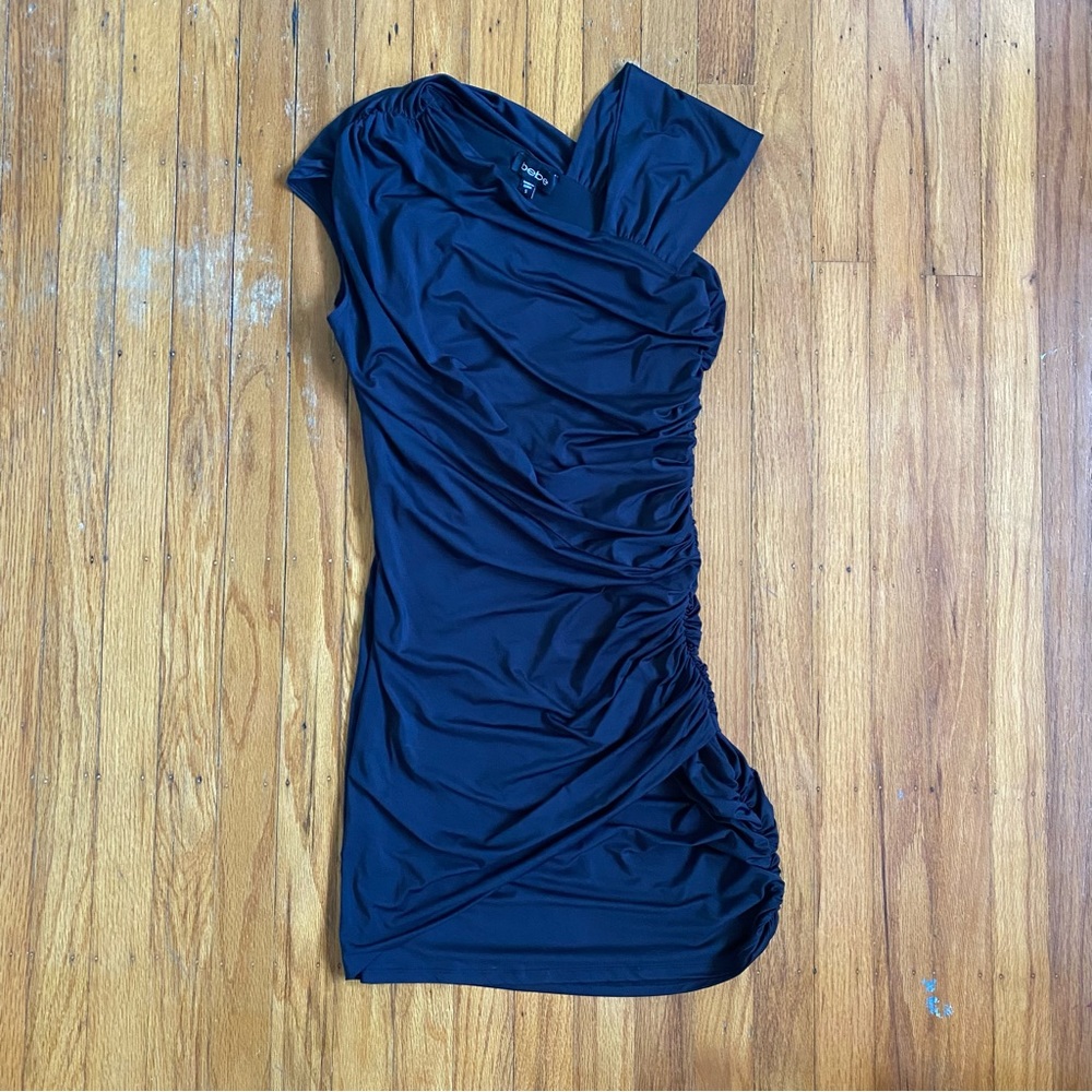 Ruched bodycon mini dress asymmetrical shoulders